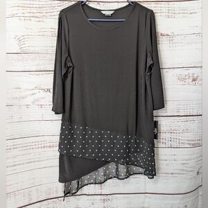 Allison Daley Black White Dots 3/4 Open Sleeve Assymetrical Tunic Size MP NWT